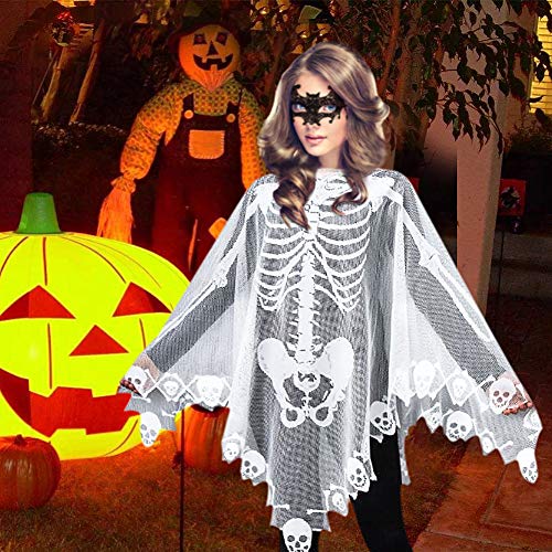 Qerhod Women's Skeleton Halloween Costume Skeleton Cape Poncho,Includes Masquerade Mask For Halloween(White) #TOP1