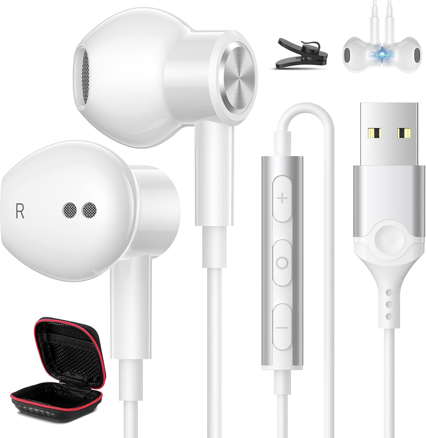 USB Headphones for PC Laptop Magnetic 7.5ft Wired Earbuds,Computer Headset with Mic Control Mute Noise Isolate Cord in Ear Gaming Earphone for MacBook Pro Office Work School Zoom Chromebook