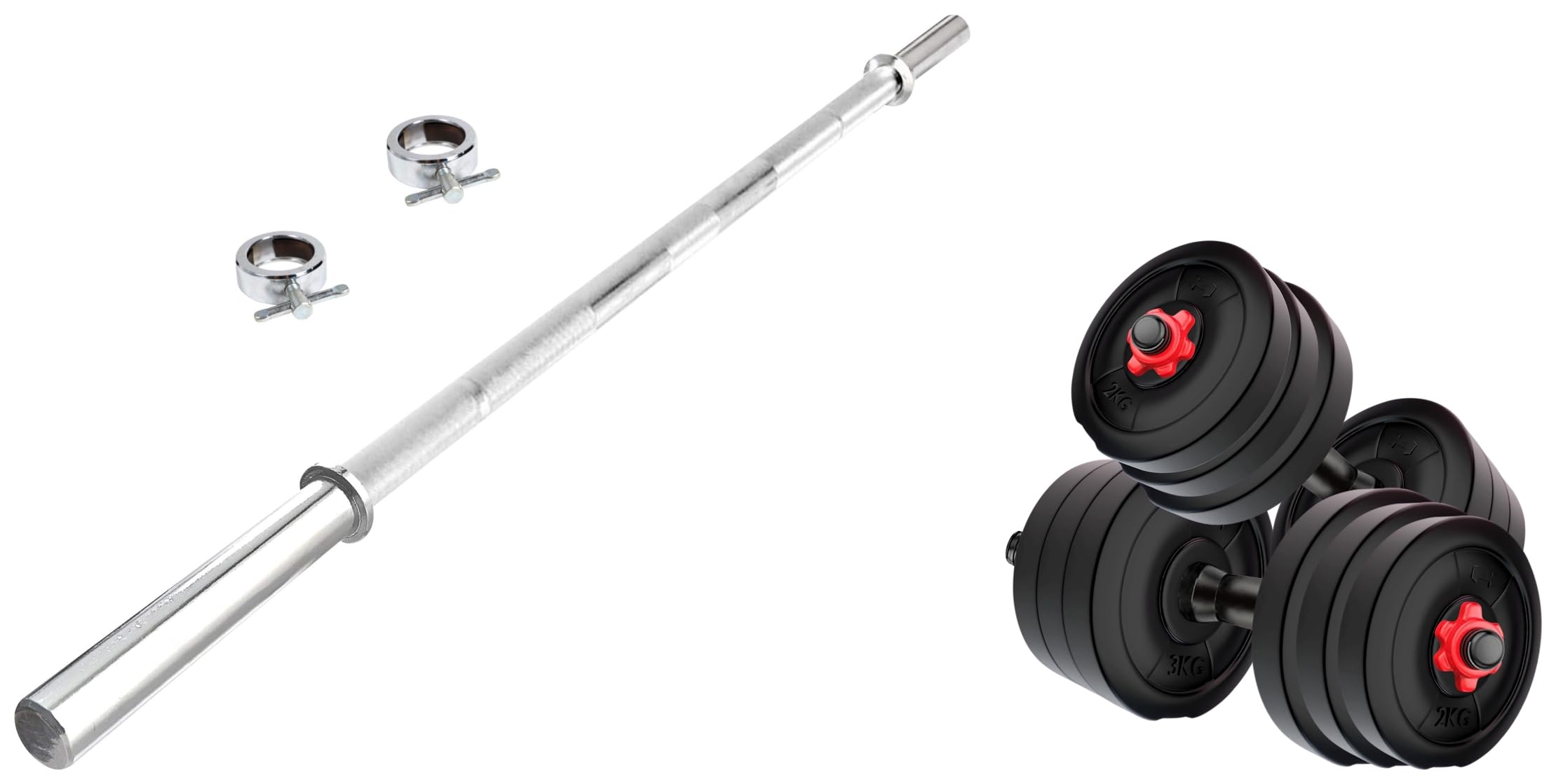 Kore 6 Feet Plain Bar with Two Locks for Weightlifting, Powerlifting and Crossfit & Kore 20 KG PVC-DM COMBO16 (3Kg X 4 Plates + 2Kg X 4 Plates) Home Gym Dumbbells Kit-image-44
