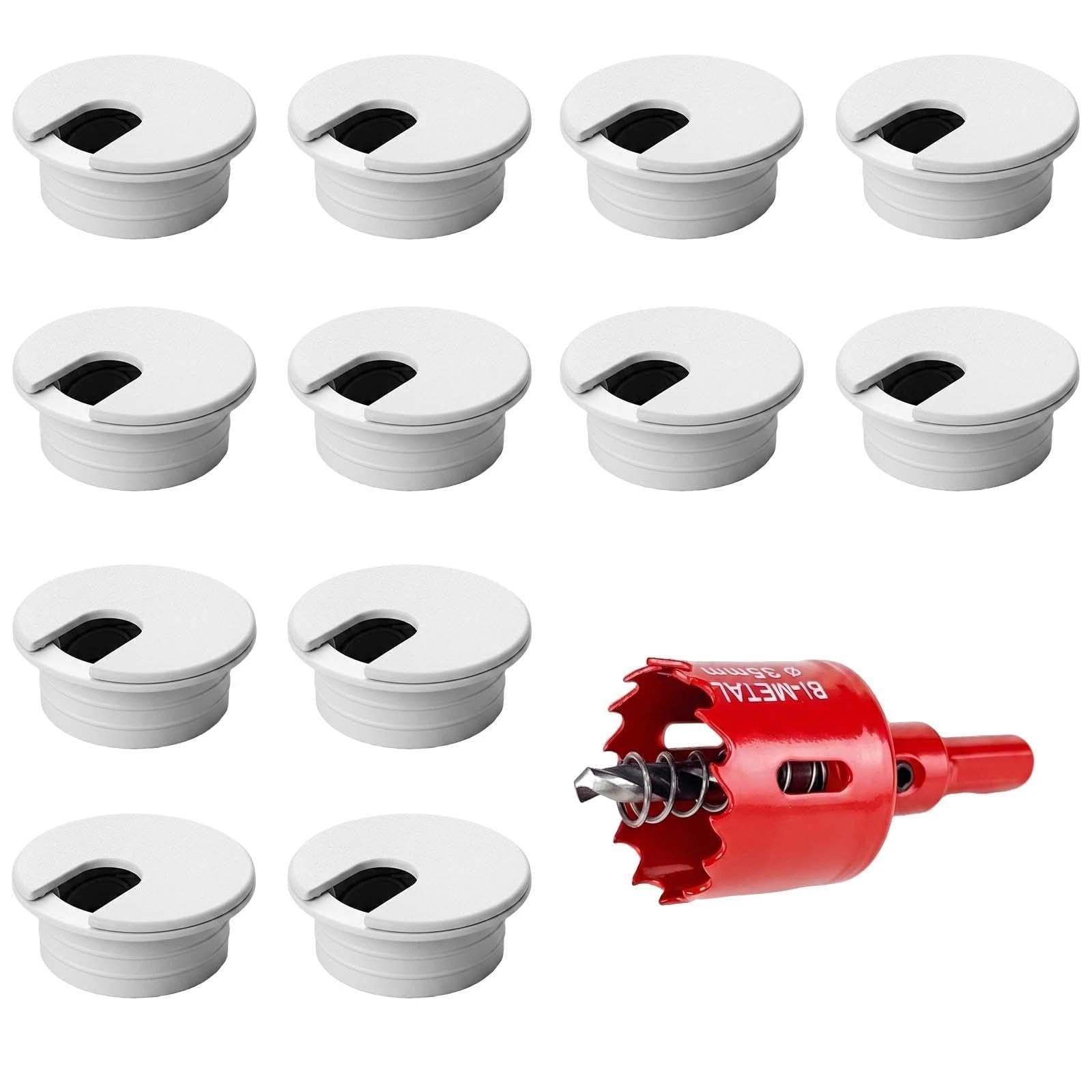 HHHXUUAN White Desk Grommet, Cable Management 35mm 12 Pack with Hole Saw