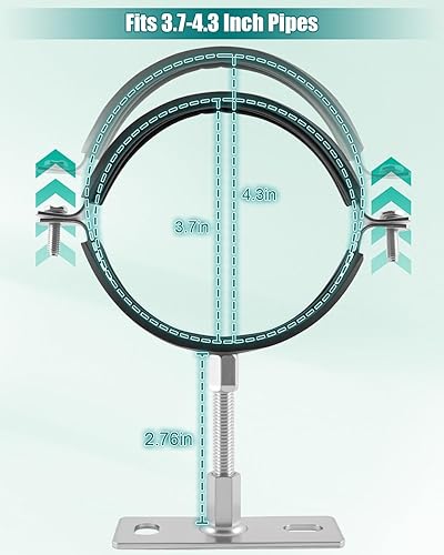 Miniatura 3 de Paquete de 2 abrazaderas de soporte de tubo de 4 pulgadas con almohadilla de goma, soportes industriales de acero galvanizado para sistemas de