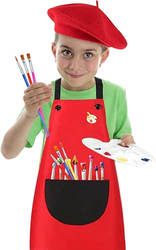 Miniatura 7 de Keymall Conjunto de accesorios de disfraz de artista para niños, disfraz de pintor con sombrero de boina, delantal de teñido anudado para Halloween,