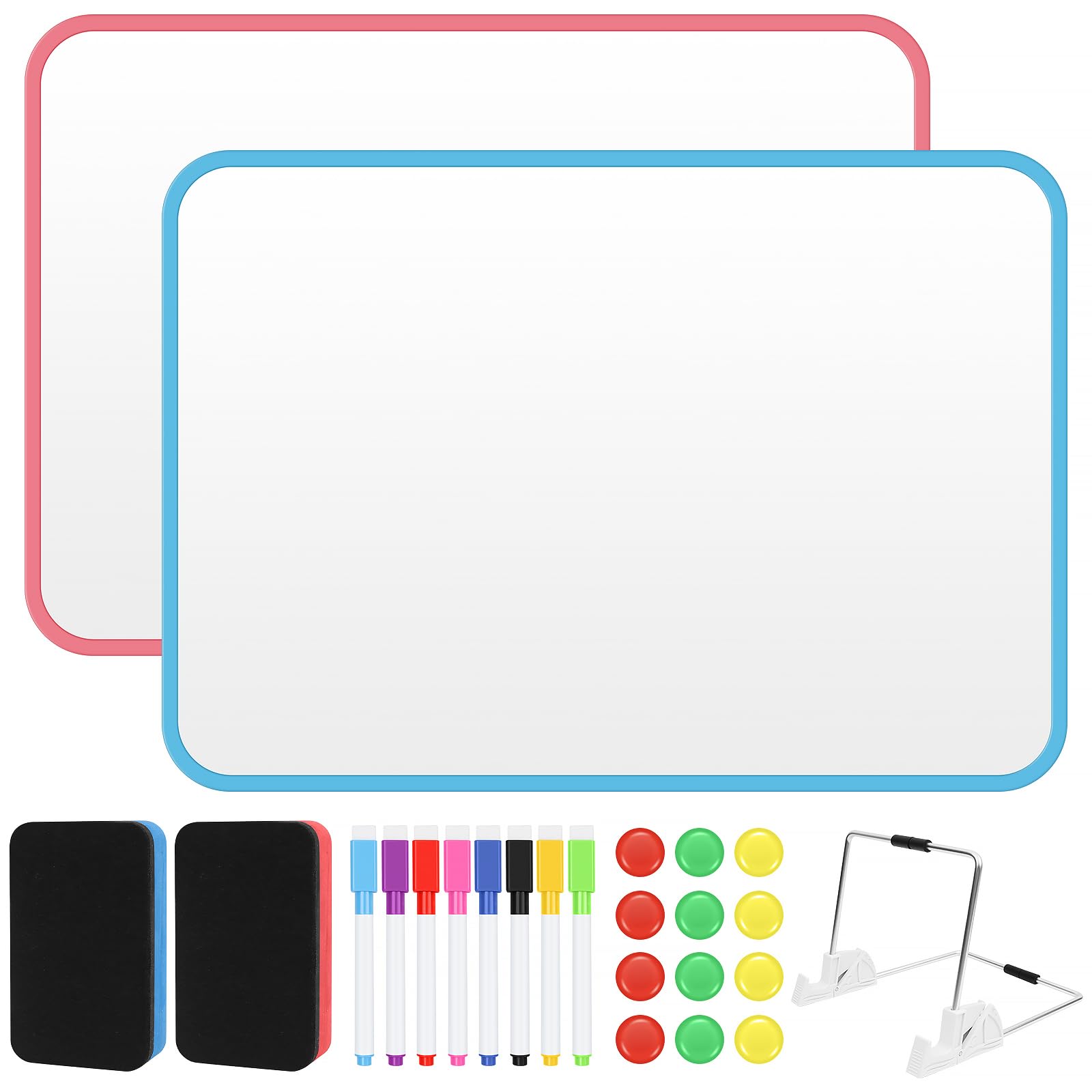 Muzhu Dry Erase Whiteboard Kit: 2Pcs A4 Double Sided White Board, Magnetic Children's Drawing Board Set with Dry Erase Pens, Eraser, Magnets and Bracket, Writing Board for Home, School(30x21cm)
