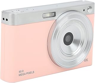 Câmera Digital 4K, 50MP Pixels AF Autofoco Câmera Compacta 16X Zoom Point and Shoot Camera Mirrorless 2.88in IPS HD Screen Câmera infantil com luz de preenchimento LED e bateria para(Rosa)