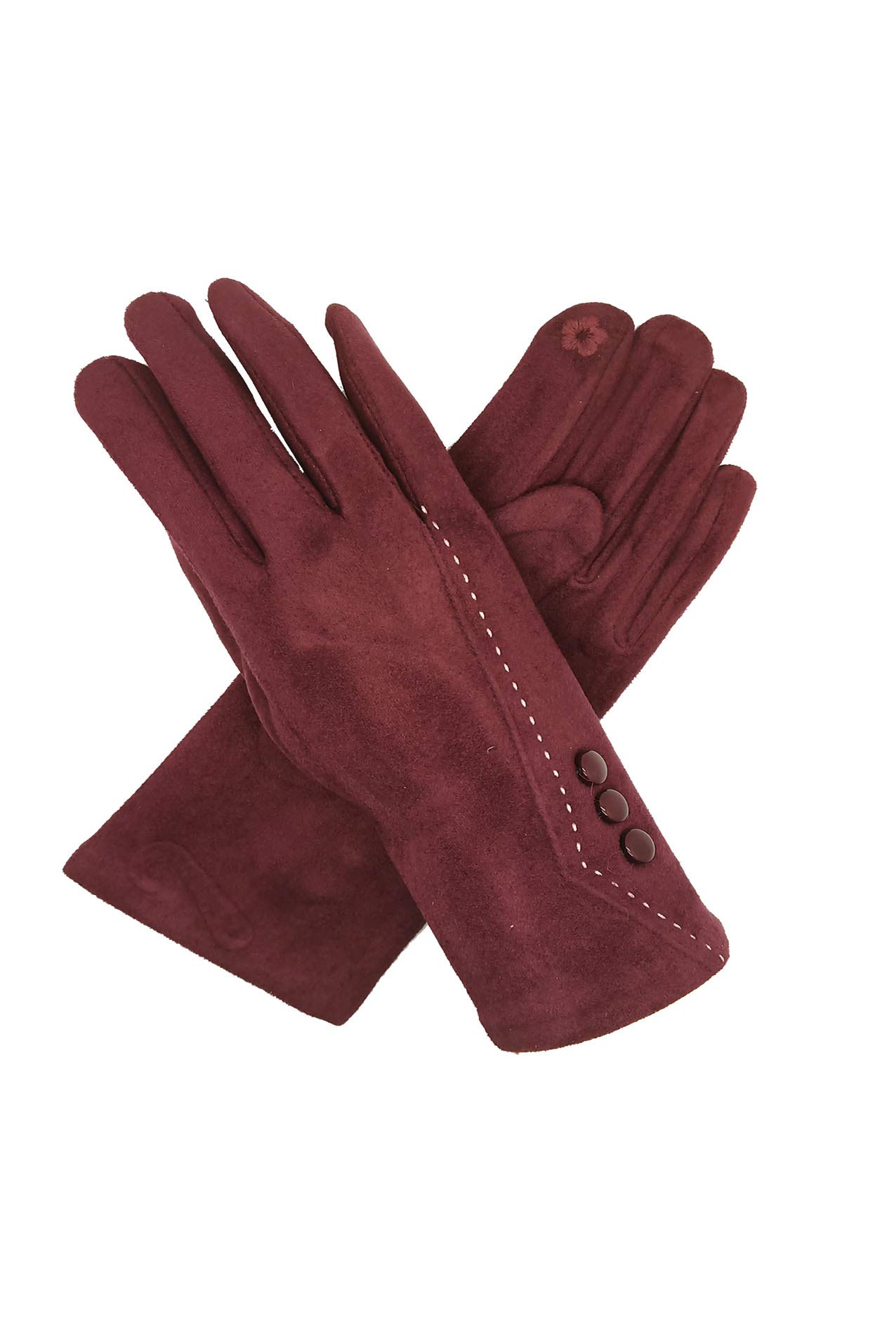 Finecy In Women's Maroon - Gloves Fashion Velvet Gloves Featuring Buttontouch Screen Finger Mittens (Maroon)