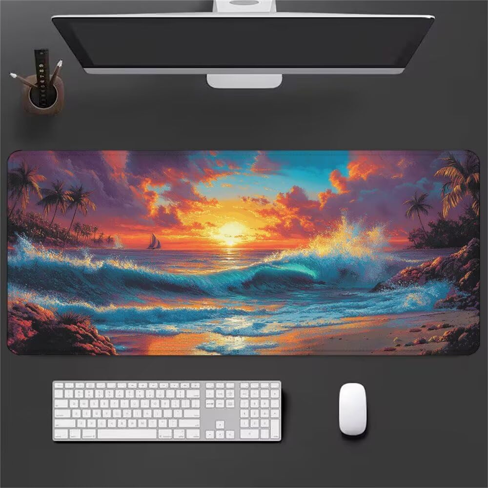 Giapponese Tappetino Mouse XXL 1000x500x3mm, Gaming Tappetino Mouse Onde Mousepad con Base in Impermeabile Gomma Antiscivolo per Tastiera, PC, Computer Ufficio Idea Regalo per Festa del Papà X-914