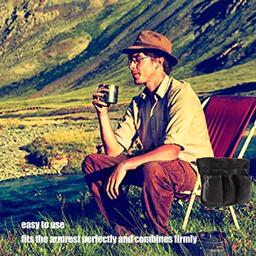 Atyhao Beach Chair Armrest Bag, Beach Chair Side Pocket Organizer Camping Chairs Side Storage Bags, Including 1 Large Pocket And 3 Small Pockets, Recliner Wheelchair Armrest Accessories(Black) #TOP4