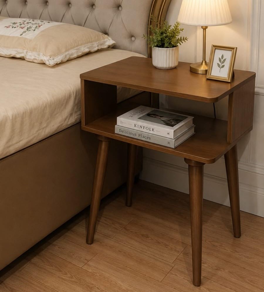 Roldo Wooden Side End Table for Living Room & Bedroom | Modern Bedside Table with Open Storage Shelf | Nightstand for Home, Office & Small Spaces | Engineered Wood End Table-image-38