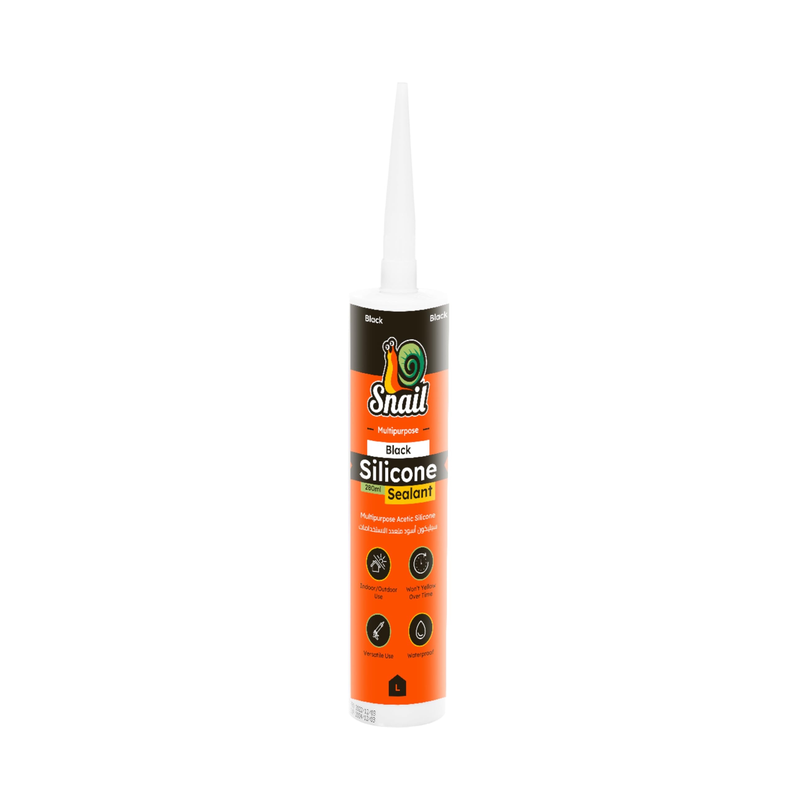 Lawazim Snail Silicone Sealant - 280ml Black - Waterproof Acetic Silicone Adhesive with Crack-Proof Design, No Odor, and Strong Adhesion - Ideal for Doors, Windows, Glass, Metal, and General Sealing