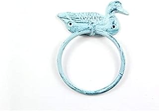 Rustic Dark Blue Whitewashed Cast Iron Mallard Duck Towel Holder 6.5