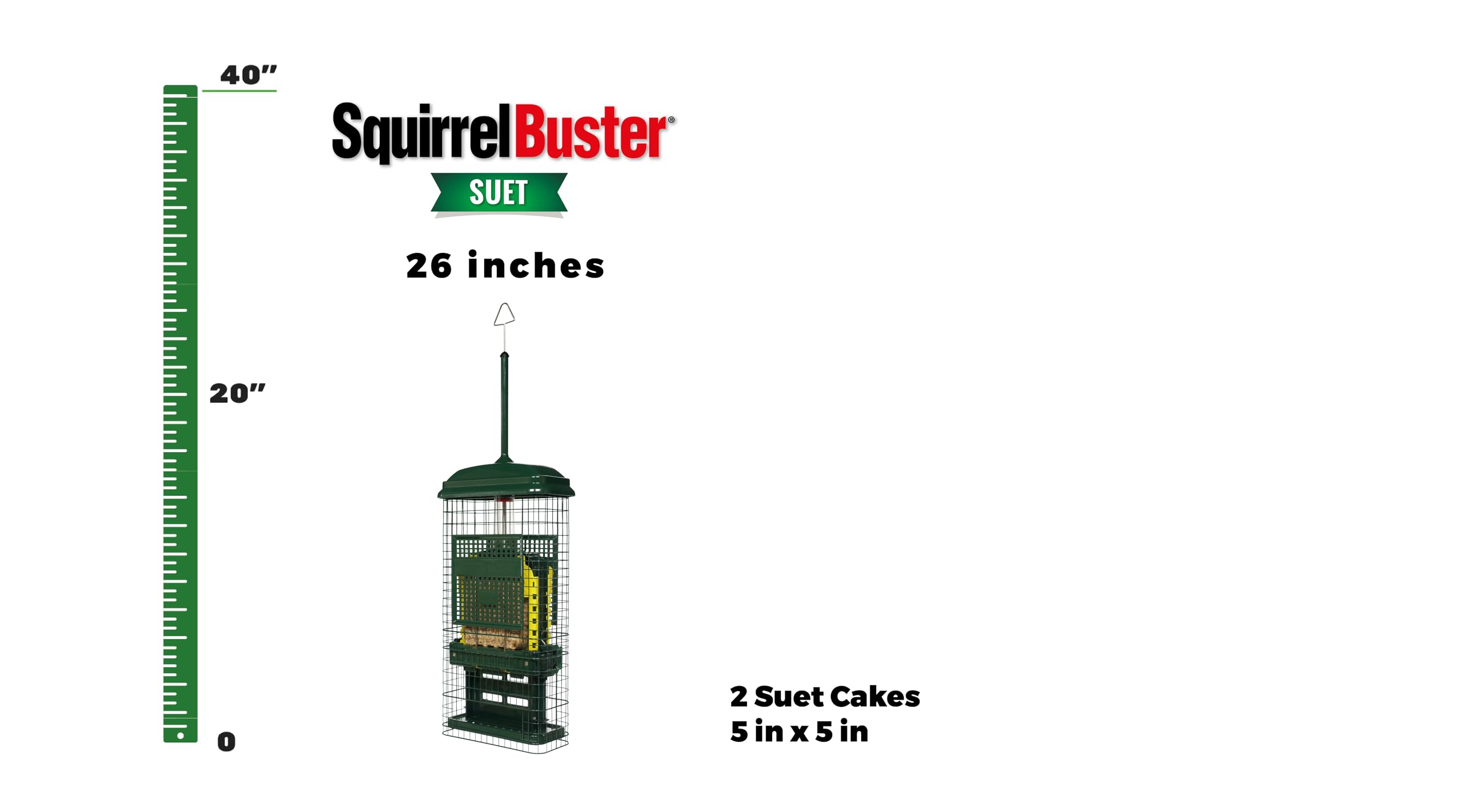 Squirrel Buster Suet odporny na wiewiórki karmnik dla ptaków z 2 tacami na ciasto, 2 portami na okruchy, bez bałaganu, zielony