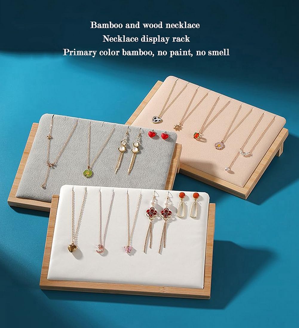 Solid wood beveled jewelry rack necklace display tray, Pendant Long Chain display board, jewelry store trade selling display stand counter prop (white (large))