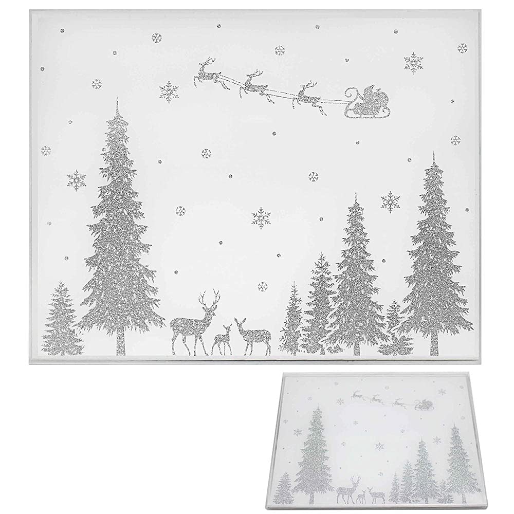 The Leonardo Collection Silver Christmas Tableware Placemats - Set Of 2 Glass Glitter Woodland Design