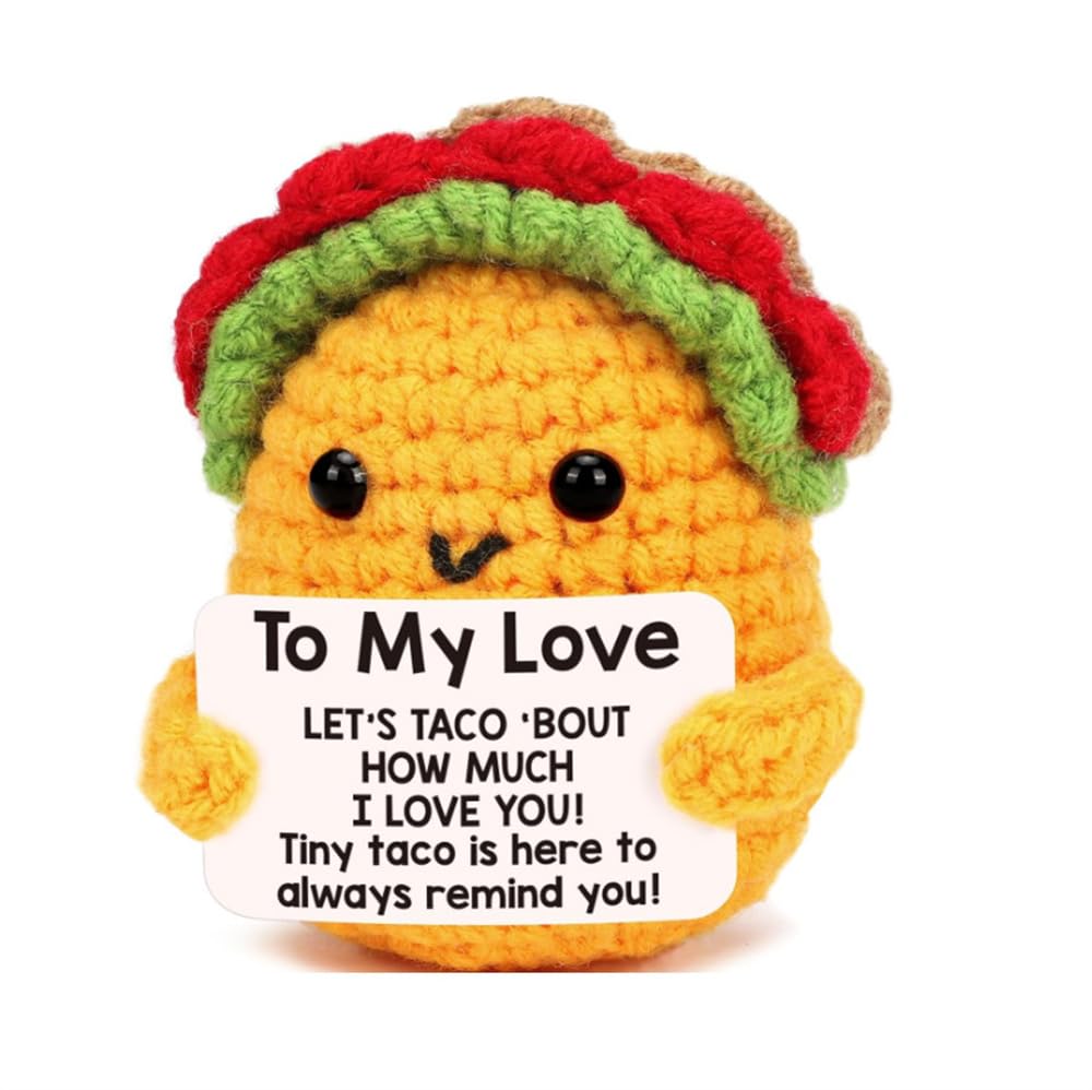 Mamarmot Mini Taco Positive Crochet Funny Birthday Gifts for Girls Women Friend, Cute Stuff Emotional Cheer Up Support Handmade Taco Pickle Crochet (to My Love Gift)
