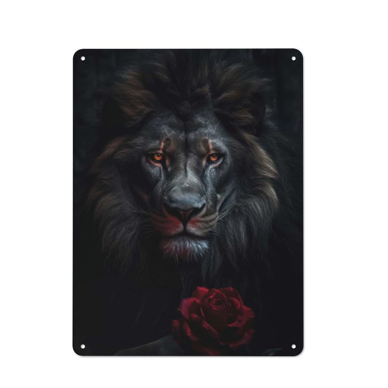 Black Lion And Rose Retro-style Tin Sign 40x30cm for Living Room Or Hallway, for Home Wall Decor Collectors Refreshing A Room in Autumn