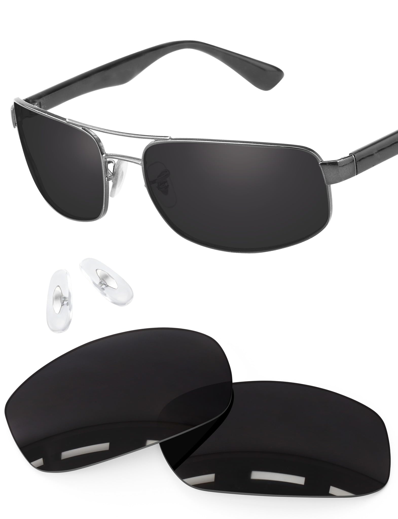 Lenti di ricambio polarizzate da 1,6 mm e naselli compatibili con occhiali da sole RayBan RB3445-61 mm