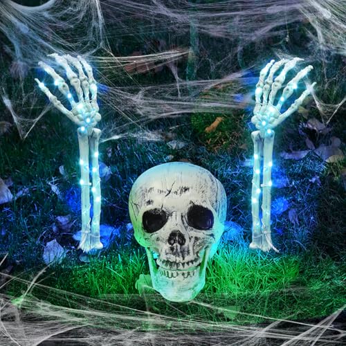 Juego de Calavera Luminosa de Halloween Con Manos y Cadena de Luces de 10 m - Decoración...