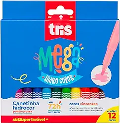 Hidrocor Ponta Grossa Mega Hidro Color - 12 Cores - Tris