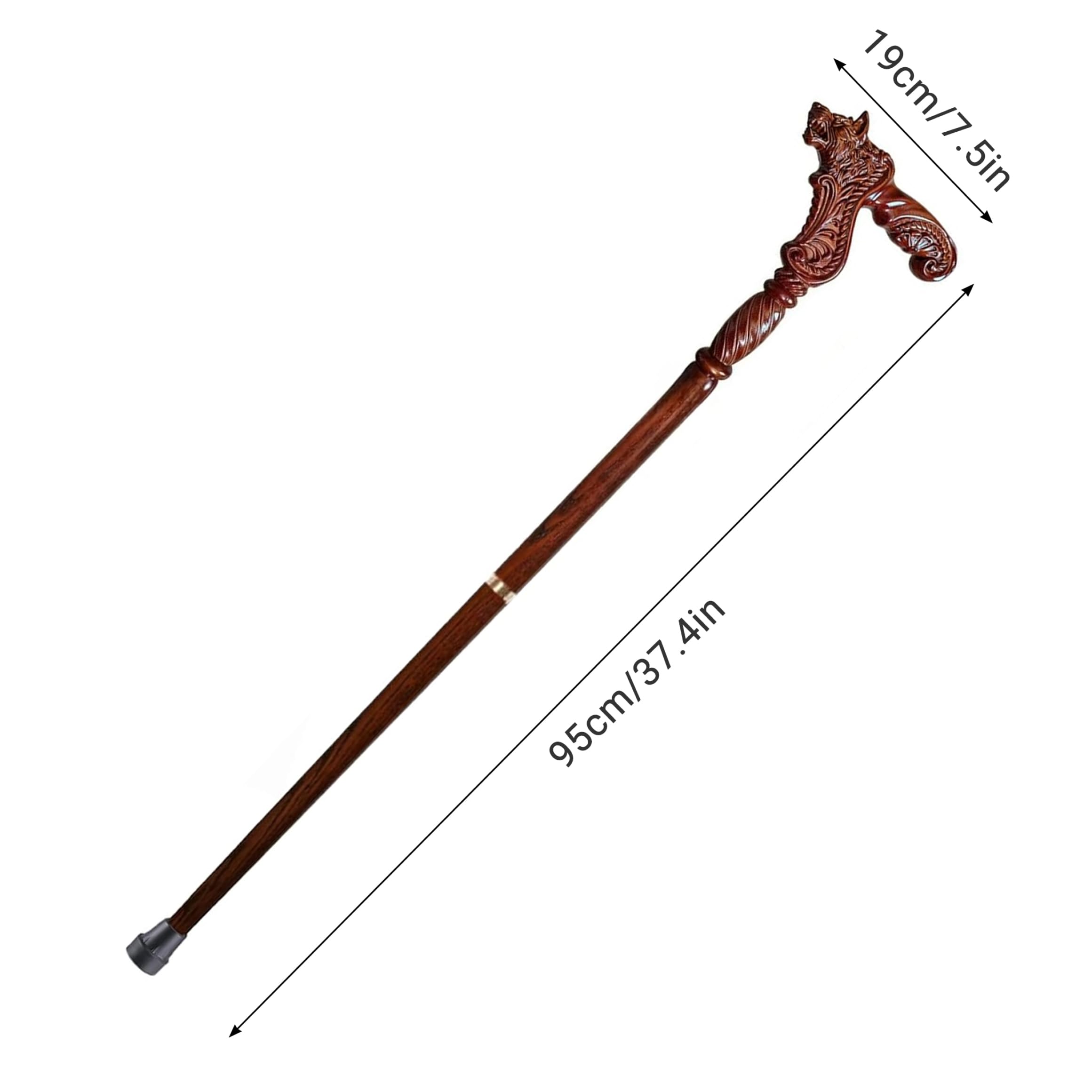 Bastone da passeggio in legno, manico con testa di intagliato a mano, staccabile 90-95 cm per uomini e donne, bastoni da passeggio