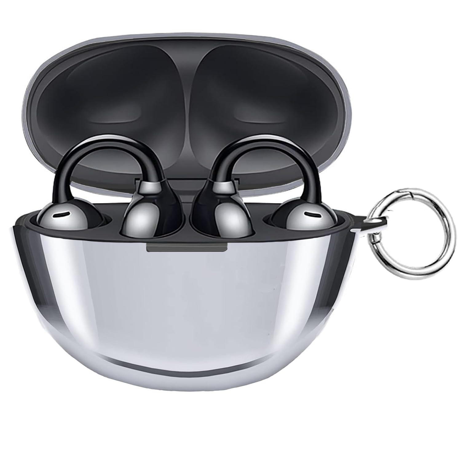 Arshany Protective Cover Compatible with Huawei Freeclip Case,Electroplated Silver TPU Shockproof Earphone Cover Headset Accessories with Hook for HUAWEI FreeClip