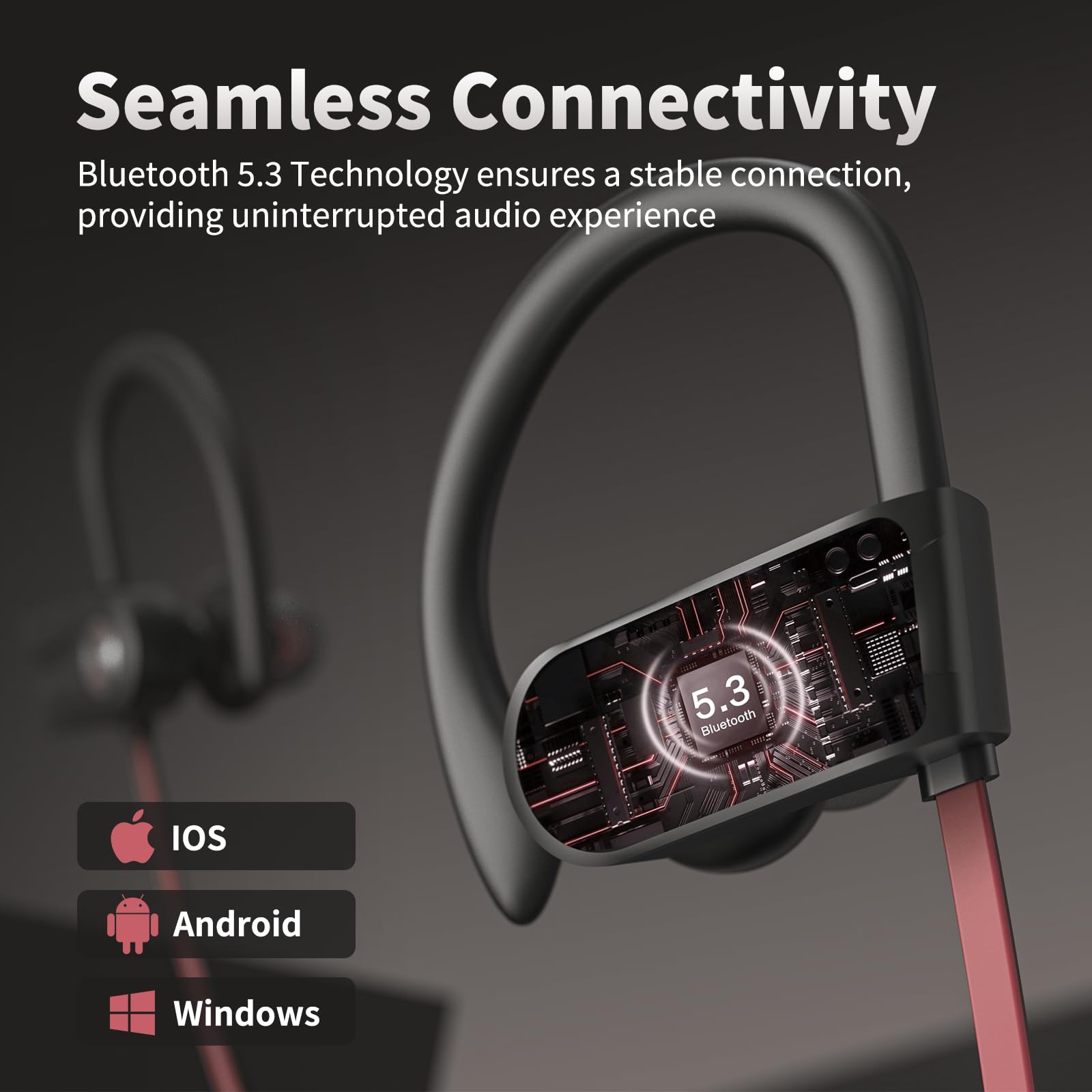 JOYWISE Auriculares inalámbricos Bluetooth 5.3 con 16 horas de tiempo de reproducción estéreo IPX7 impermeables, auriculares intraurales con cancelación de ruido para correr, negro y rosa