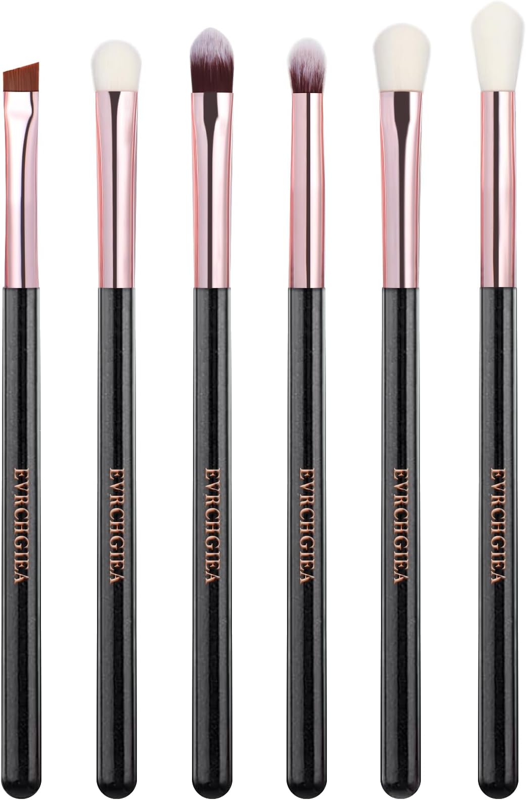 Eye Makeup Brush Set, 6 Pcs Professional Blending Eyeshadow Makeup Brushes for Concealer Eyebrows Eyeliner, Soft Hairs & Wood Handle (black and rose gold)…
