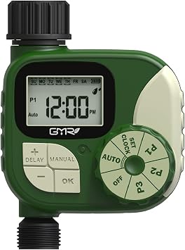GMR Sprinkler Timer, Water Timer for Garden Hose, Hose Timers for Watering, Irrigation System with 3 Programs/Rain Delay/Manual/Auto Watering System, 1 Outlet