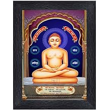 PnF Lord Mahavir Swami Jain God Religious Wood Photo Frames with Acrylic Sheet Glass for Worship/Poojaphotoframe,Multicolour,6x8inch-22102