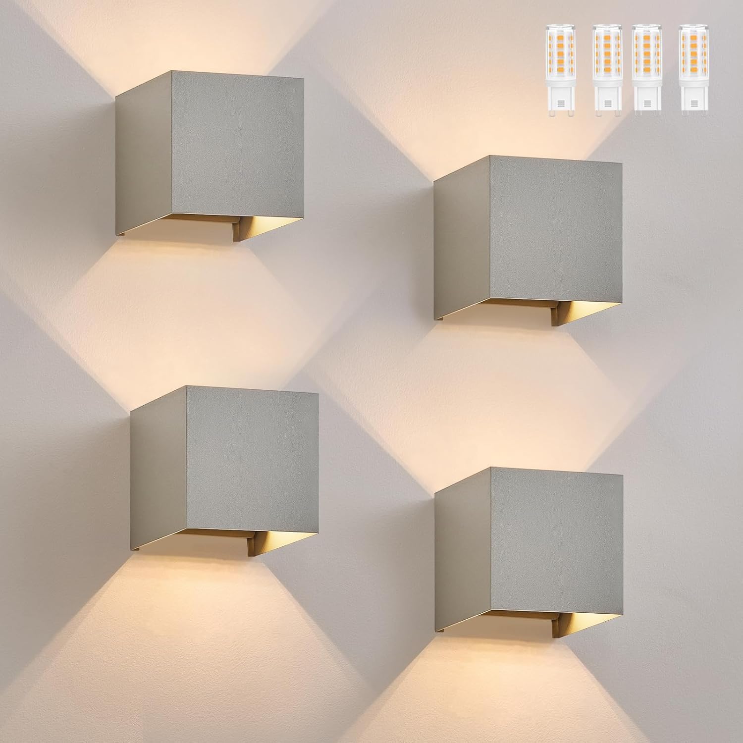 Homefire LED Wandleuchte Innen Aussen - 4ER G9 Wandlampe 3000K Warmweiß Außenwandleuchten Grau Außenleuchte Up Down Einstellbar Abstrahlwinkel Wandbeleuchtung IP65 Aussenleuchte für Hauswand Garten