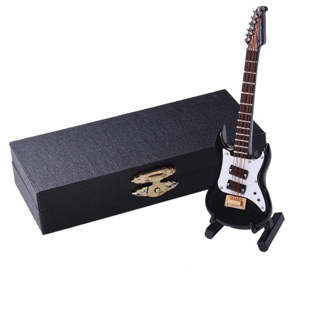 Ornamento Di Natale A Forma Di Chitarra Elettrica In Legno Nero 10cm - Mini Modello Con Custodia E Supporto - Decorazione Albero E Regalo Per Musicisti
