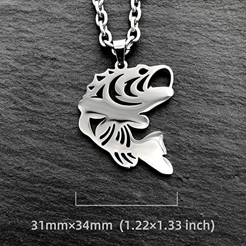 Wchama Bass Fishing Pendant Necklace for Men Women Largemouth Fish Fisherman Stainless Steel Charm Chain Jewelry3