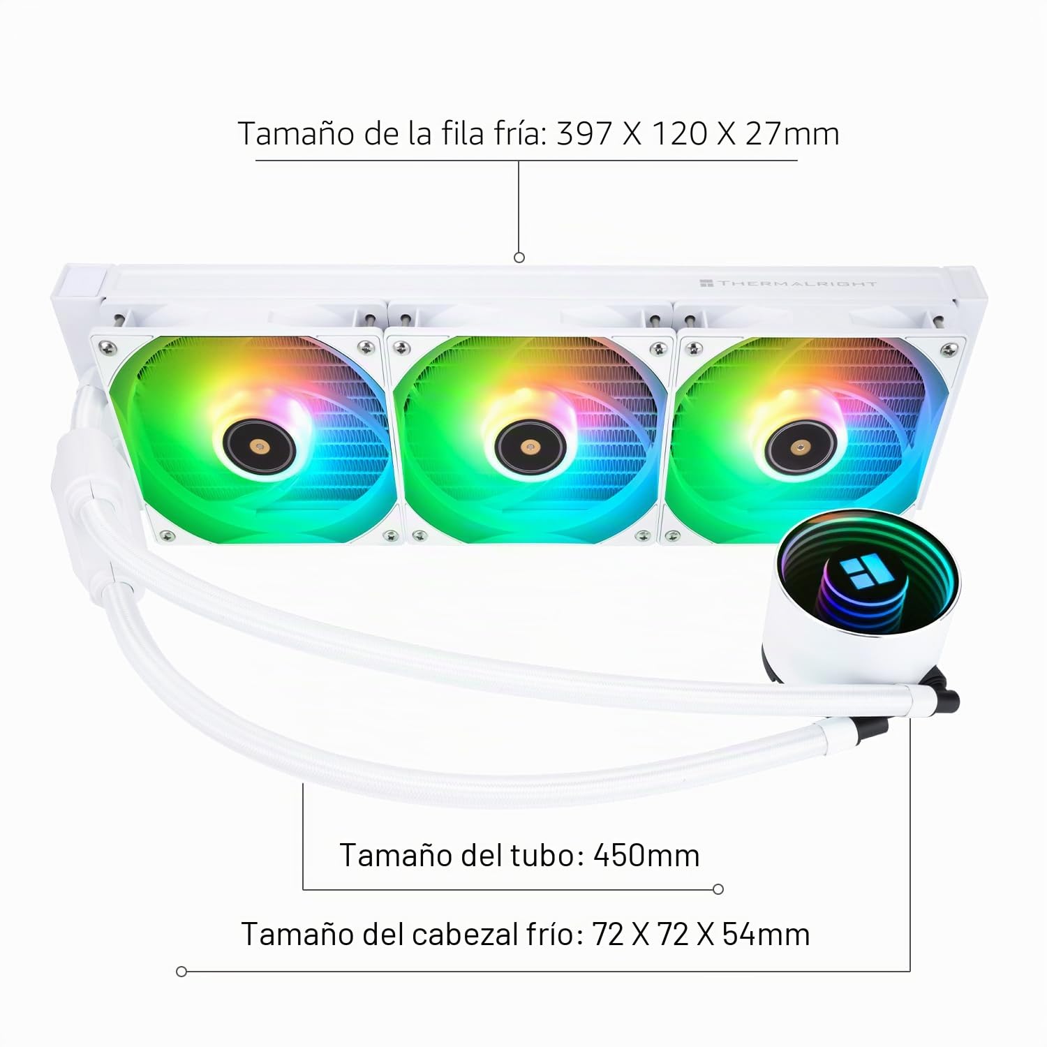 TR-Thermalright Frozen Notte 360 White ARGB V2 - Refrigerador de CPU líquido - Efecto espejo infinito, refrigeración Aio de 360 mm, ventilador de 3 PWM-2000RPM, para AMD AM4/AM5, Intel LGA1851/1700
