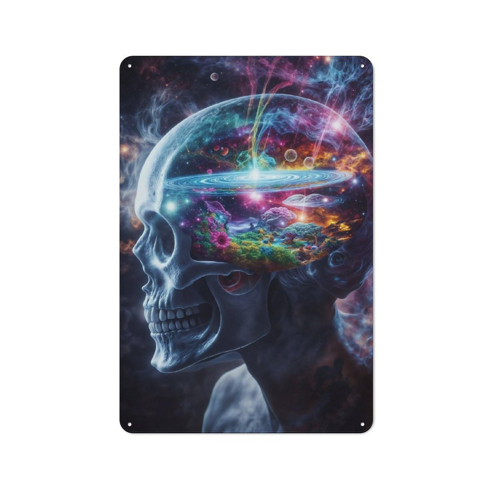 Junmoney Cosmic Visionary Skull Vintage Tin Sign 30X20cm With For Guest Room Or Hallway, For Themed Room Decoration, For Vintage Wall Decor Fans