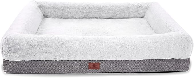Orthopedic Dog Bed for Extra Large Dogs, Bolster Sides Dog Sofa Bed with Removable Washable Cover & Non-Skid Bottom, Soft Pet Bed with Egg Foam Dog Couch for Sleeping, 40 x 28 Inch, Gray