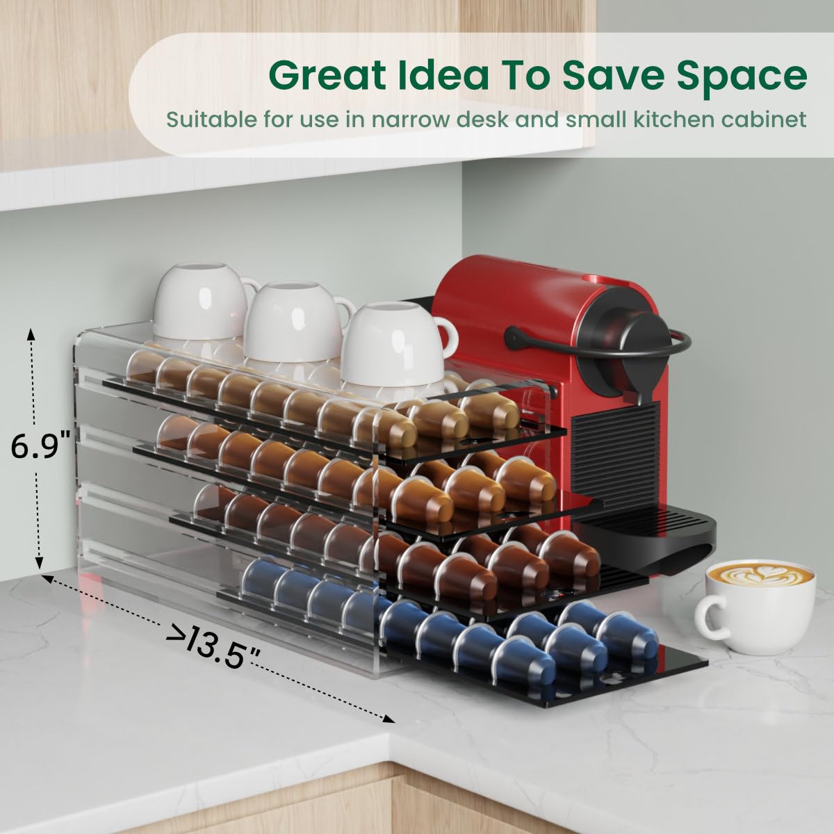 Cajón acrílico para cápsulas originales de Nespresso, organizador de 4 niveles y 96 cápsulas de capacidad para encimera, cafetería, hogar, oficina, cocina
