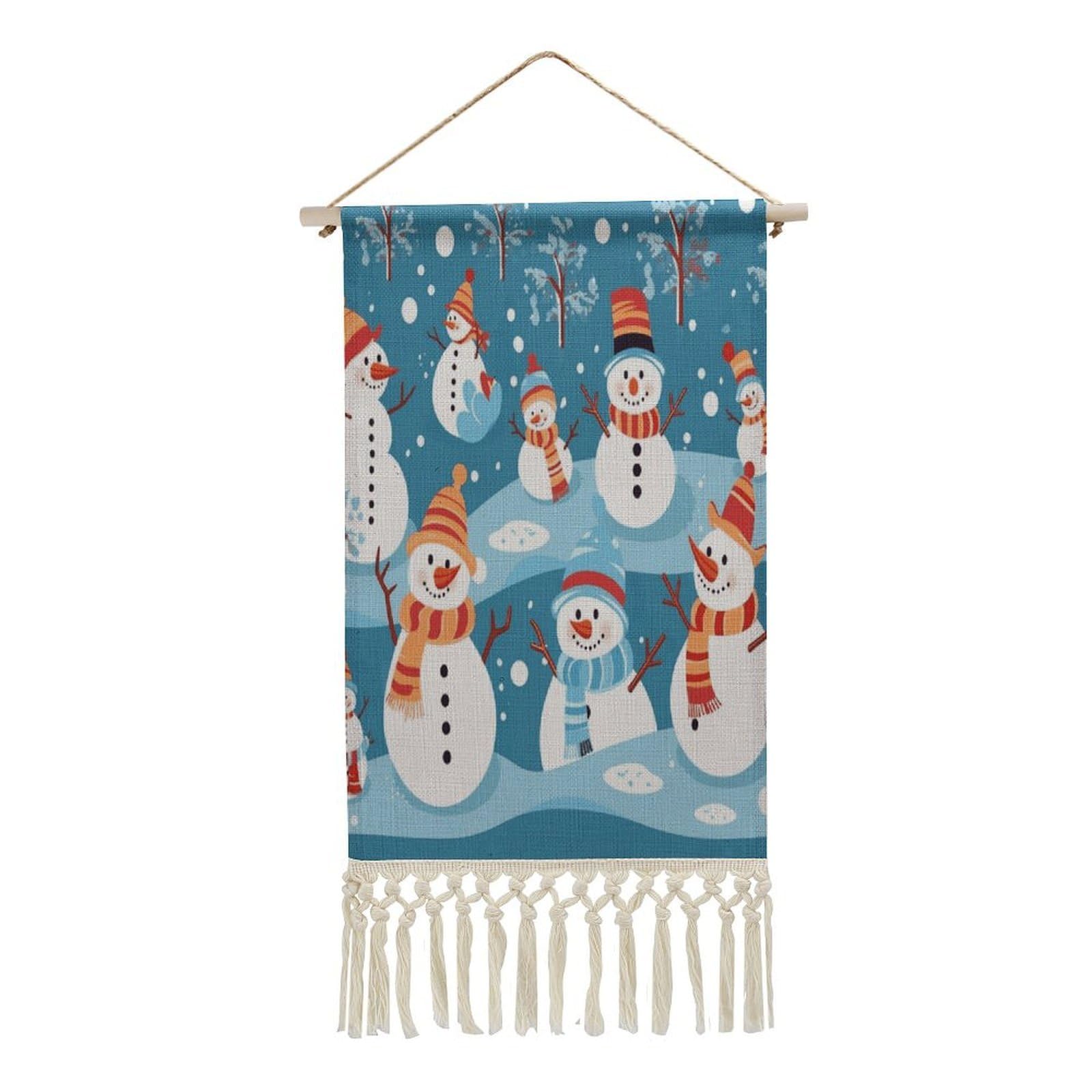 Adfgyerh Style Snowman Tapestry With Tassels Cotton And Linen Hanging Posters, Wall Art For Travel Gift, Wall Tapestry For Office Home Decor Bedroom Living Room Decor