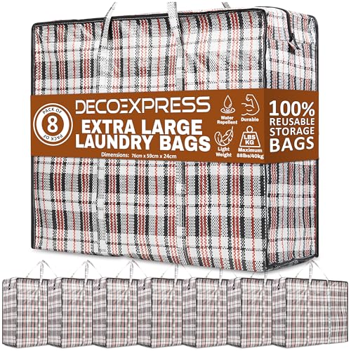 Deco Express Bolsas Almacenaje Ropa con Cremallera y Asas, 76x59x24cm, Pack de 8 Bolsas Mudanza Grandes 107L para Guardar Ropa y Hogar (76 X 59 X 24 CM)