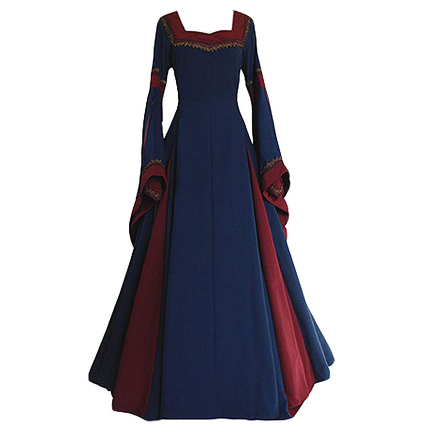 Women's Medieval Dress Halloween Cosplay Costume Lace Up Vintage Floor Length Retro Long Dress (S, C-Navy+red)