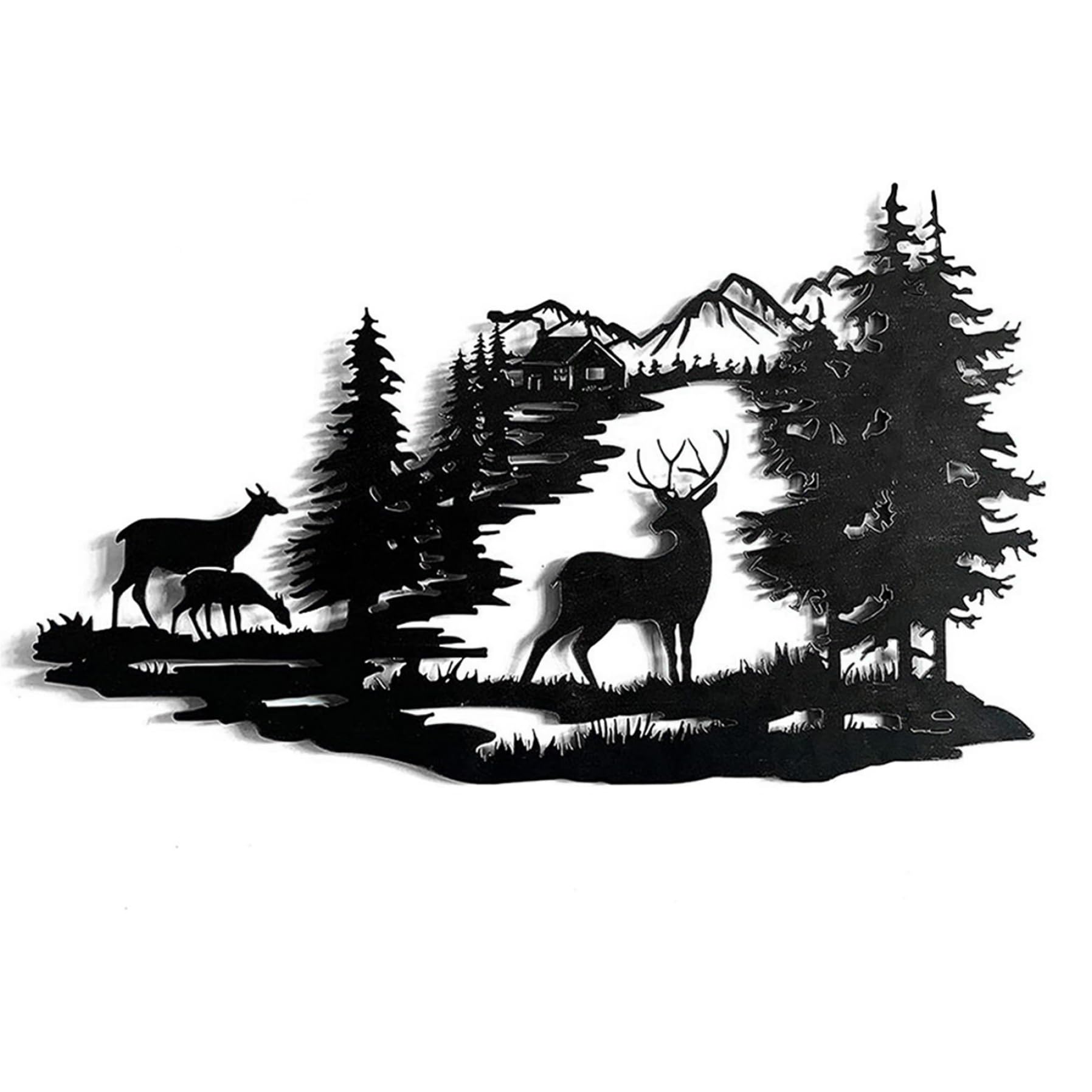Beahing As Show Metal Mountain Wall Art Forest Deer Scene Wall Hanging Sculpture For Living Room