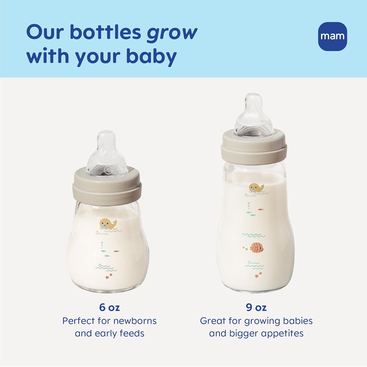 MAM 6oz Premium Glass Wide Neck Baby Bottle with Slow Flow Breastfeeding-Like Silicone Nipple, Easy to Clean,BPA Free, 0+ Months, Easy Switch Between Breast and Bottle, Made in Europe, 3 Pack Girl - Image 8