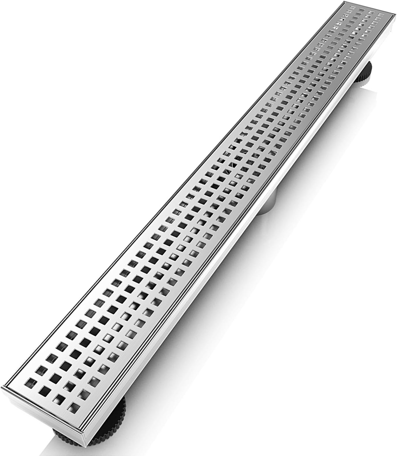 WEBANG 32 Inch Linear Shower Drain Rectangular Floor Drain with Accessories Square Hole Pattern Cover Grate Removable SUS304 Stainless Steel CUPC Certified Brushed