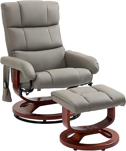 HOMCOM Silla reclinable con otomana reclinable eléctrico de piel sintética con 10 puntos de vibración y 5 modos de masaje silla reclinable con base