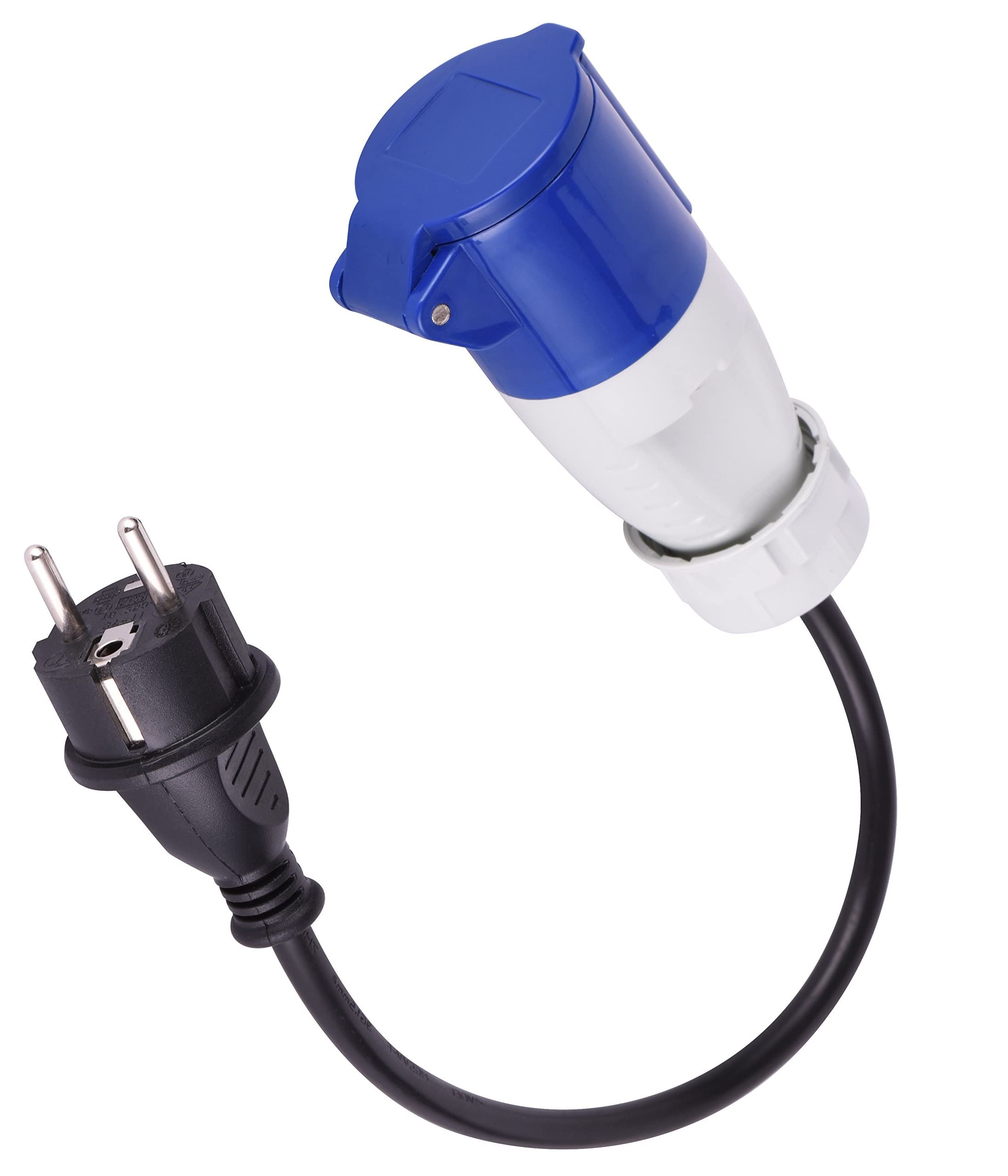 Electraline 20848043F Adattatore Caravan con Cavo in Gomma IP44 da Presa CEE (2P+T) a Spina Schuko, Lunghezza 30 cm H07RN-F 3G1.5mm, Adatto per Camper, Campeggio, Caravan, Barca, Cantiere