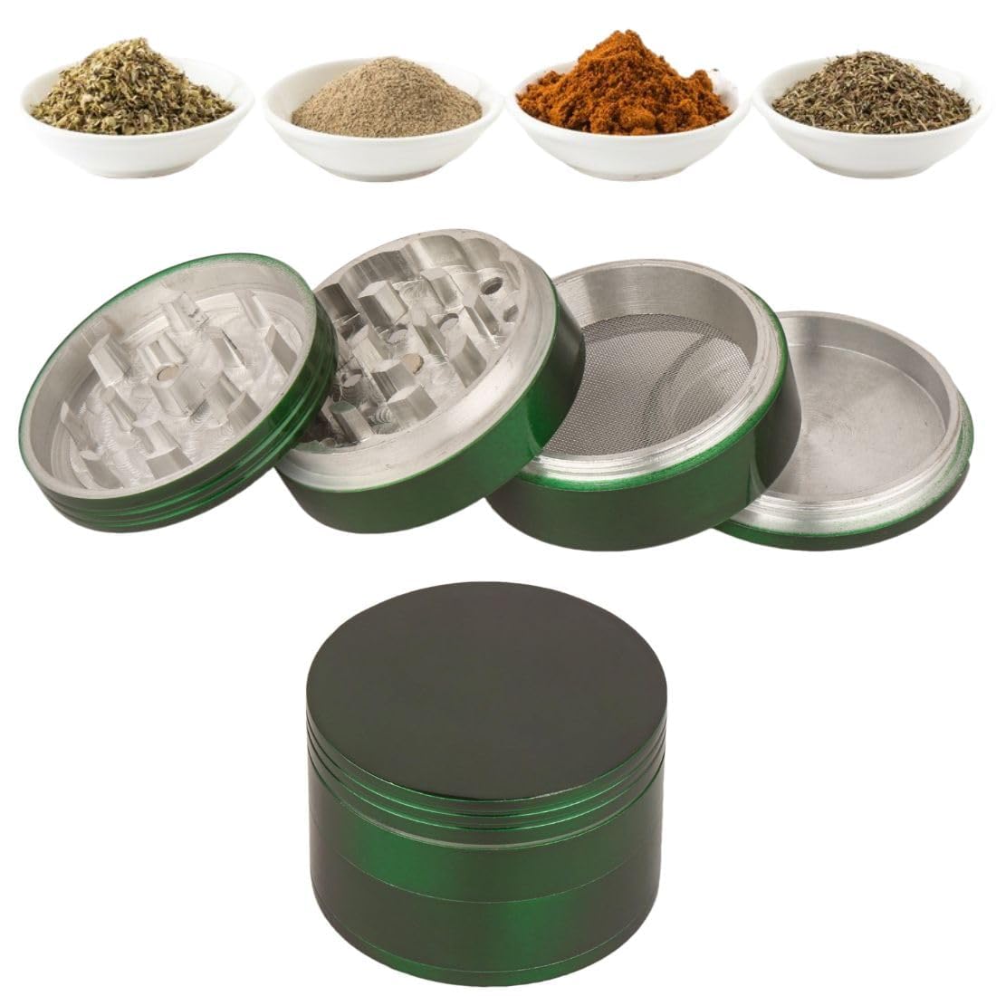 METIER® 63mm Grinder Crusher Crusher for Grinding Herbs and Spices with Honey Dust Filter 4 Parts 63mm | Color Green | Pack of 1-image-17