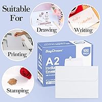 Vista 4 de Paquete de 100 sobres de papel blanco A2 para despegar y sellar, sobres de invitación para bodas, RSVP, fotos, tarjetas de felicitación, baby
