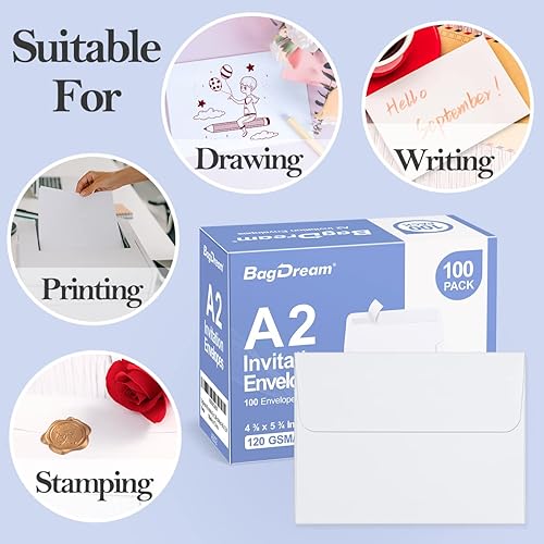 Miniatura 4 de Paquete de 100 sobres de papel blanco A2 para despegar y sellar, sobres de invitación para bodas, RSVP, fotos, tarjetas de felicitación, baby