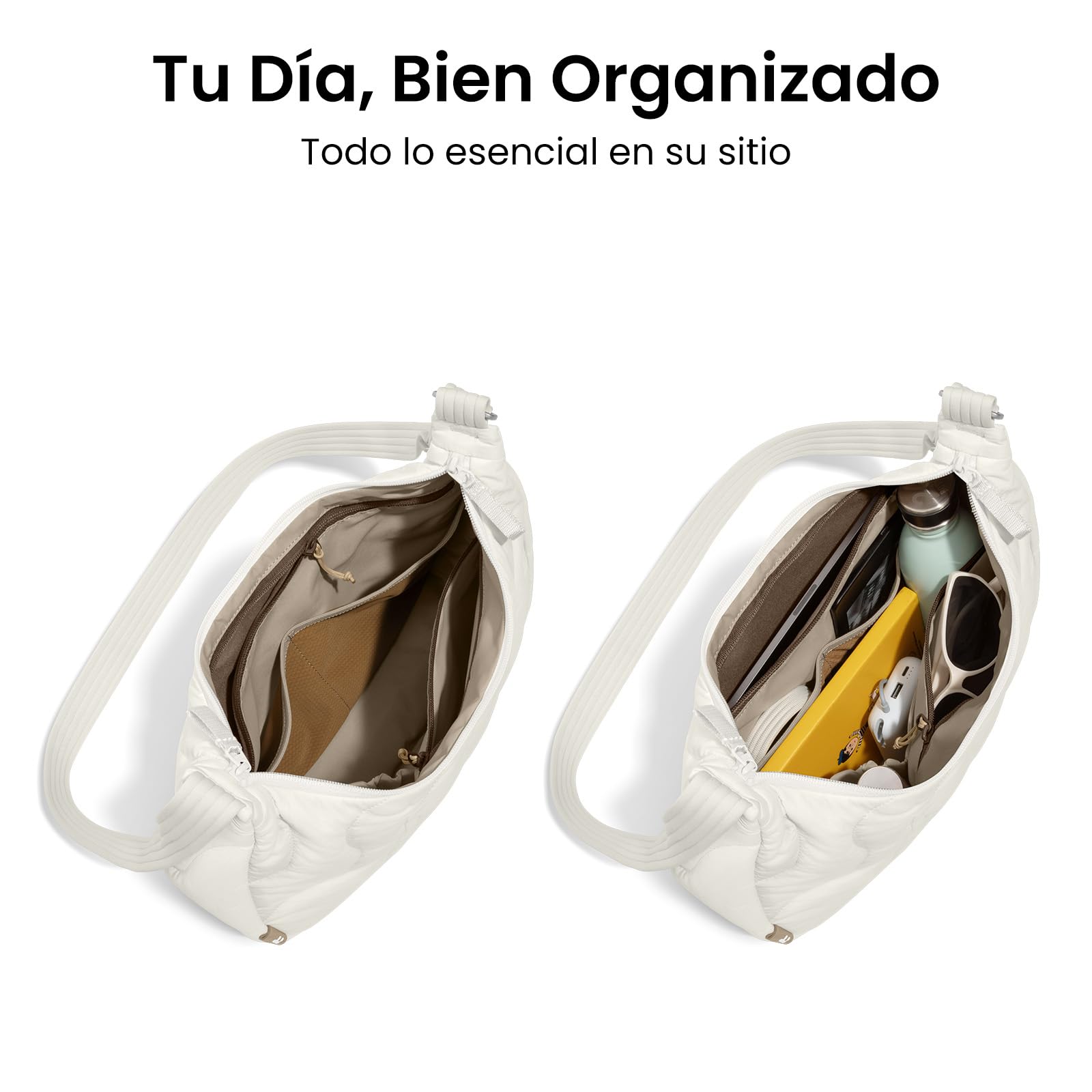 tomtoc 3,5L-9L Bolso Mujer Crossbody Bandolera Mujer Puffer, Bolso Bandolera Mujer Nylon Crescent Elegante, Hobo de Viaje con Correa Ajustable y Bolsillos Internos
