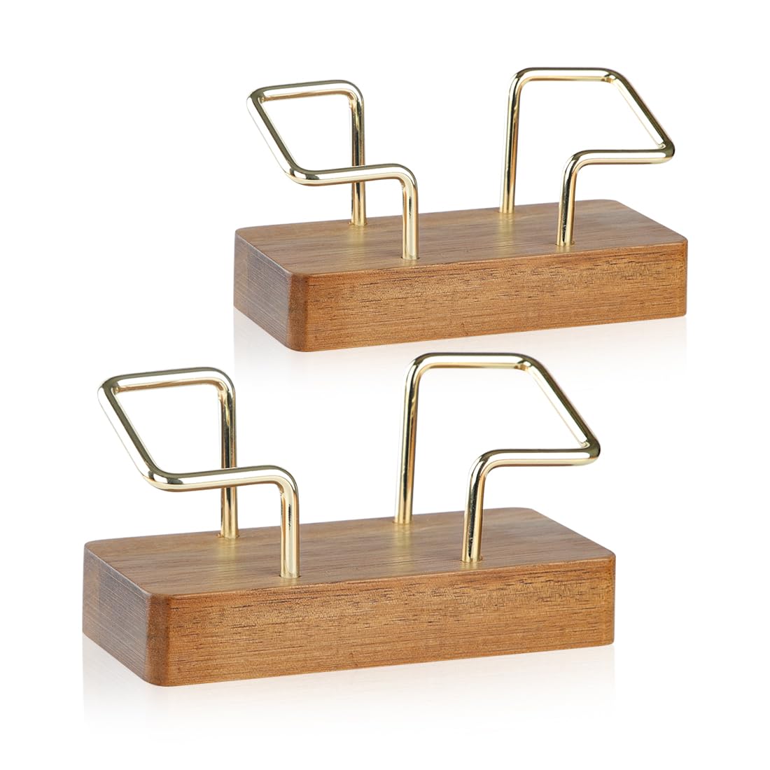 Porte-cartes de visite en bois d'acacia et métal doré (lot de 2) pour bureau