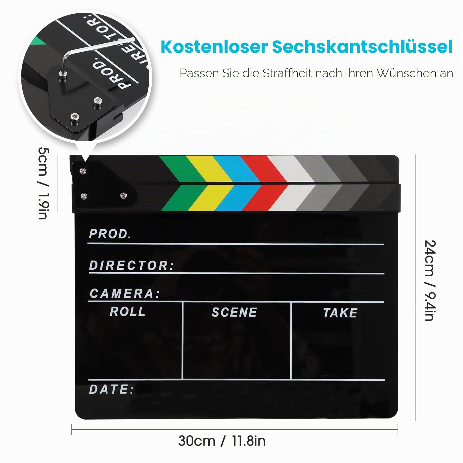 Acryl-Film-Regisseur, Schindel, Fotografie, Video, TV, Geschnittene Action-Szene, Schiefer, Klöppel, Requisiten, Schwarz