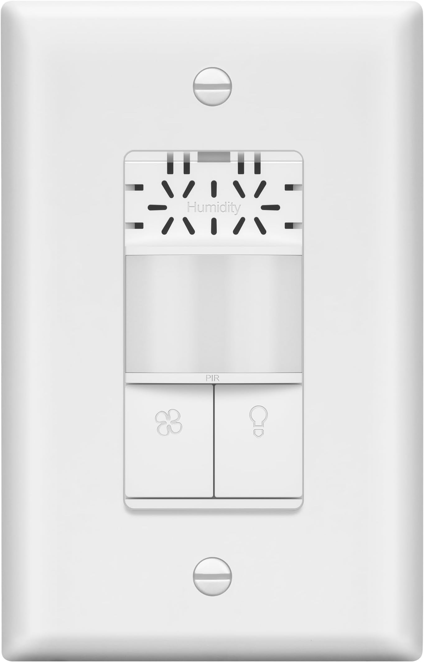 LIDER Humidity Sensor Switch and Motion Sensor Light Switch, PIR Sensor, Humidity Detection, Occupancy/Vacancy, No Neutral Required, ¼ HP, 1-Pole, UL Listed, White, Wall Plate Included